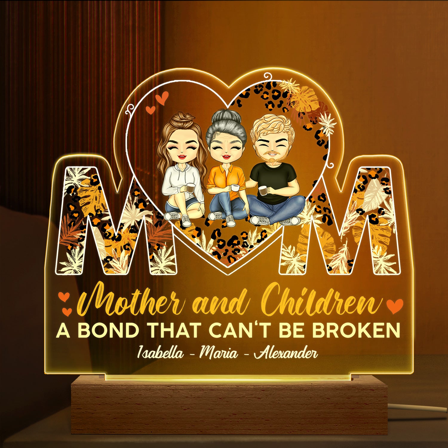 A Bond That Can't Be Broken - Birthday, Home Decor, Loving Gift For Mother, Grandma, Grandmother - Personalized Custom 3D Led Light Wooden Base