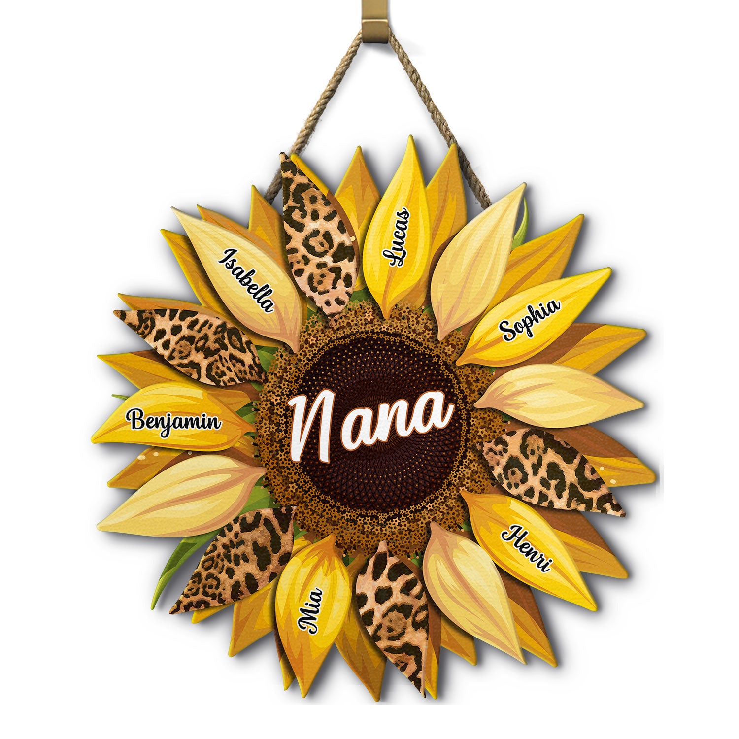 Nana, Mom, Auntie Family Sunflower - Birthday, Loving Gift For Mother, Grandma, Grandmother - Personalized Custom Shaped Wood Sign