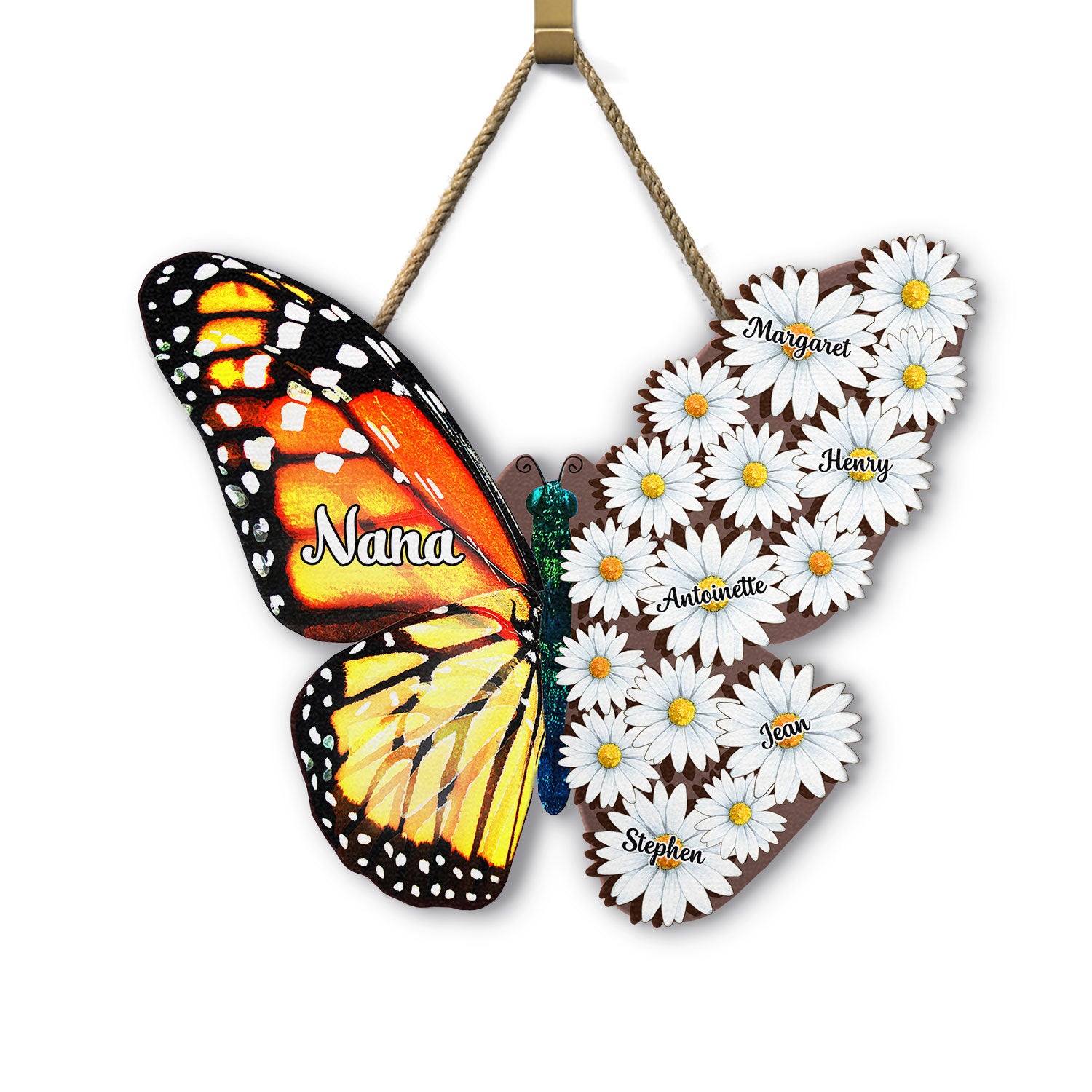 Nana, Mom, Auntie Family Butterfly - Birthday, Home Decor, Loving Gift For Mother, Grandma, Grandmother - Personalized Custom Shaped Wood Sign