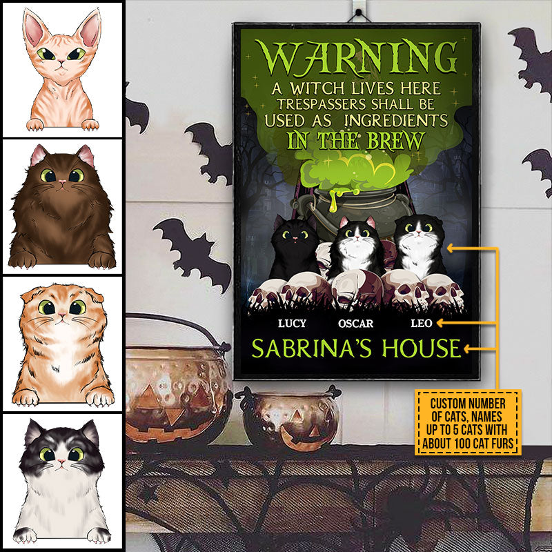 Warning A Witch Lives Here Cat Magical Things Are Crafted Custom Poster, Personalized Witch Wall Art