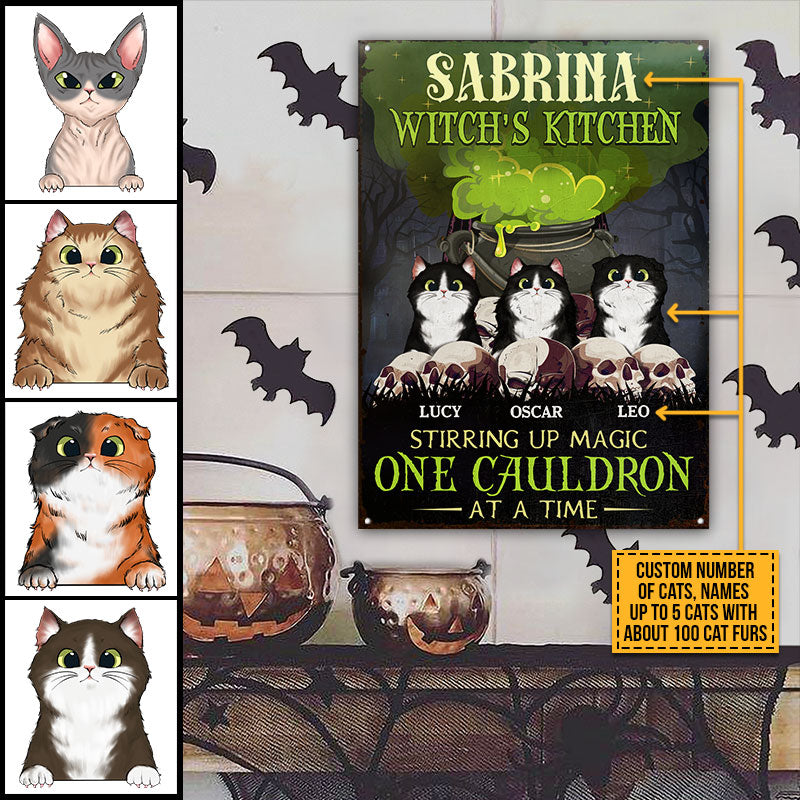 Welcome To Witch's Kitchen Cat Welcome Earth Fire Water Custom Classic Metal Signs, Personalized Witch Sign