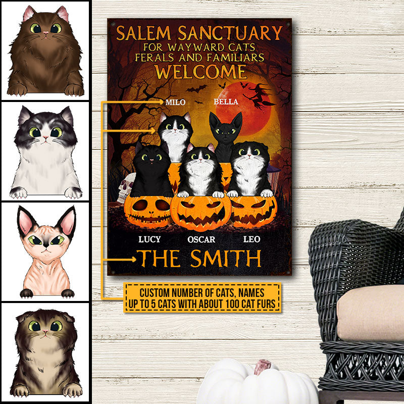 Witch Black Cat Salem Sanctuary Custom Classic Metal Signs, Personalized Witch Sign, Halloween Outdoor Decor