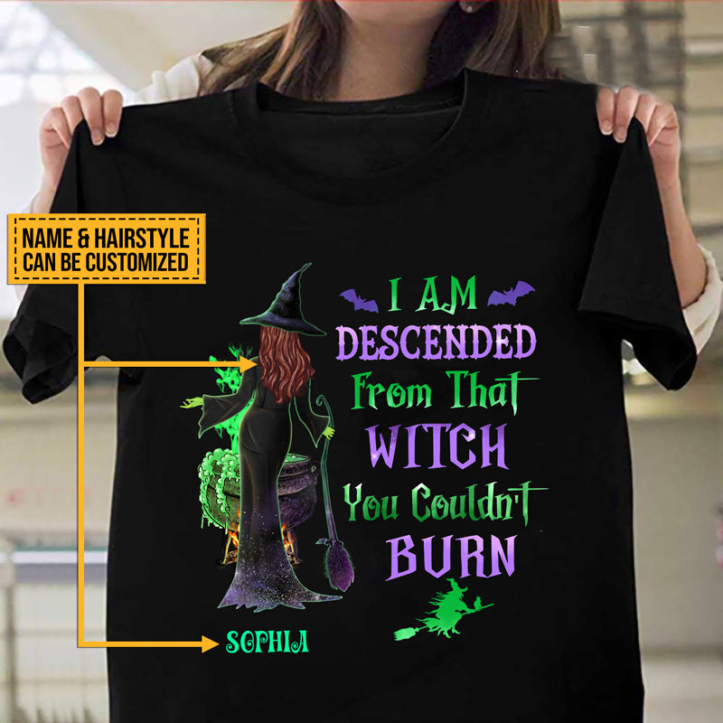 Witch I Am Descended Custom T Shirt, Spirits Halloween, Witch Gift, Witchcraft, Woman T Shirt, Halloween Party, Halloween Costumes