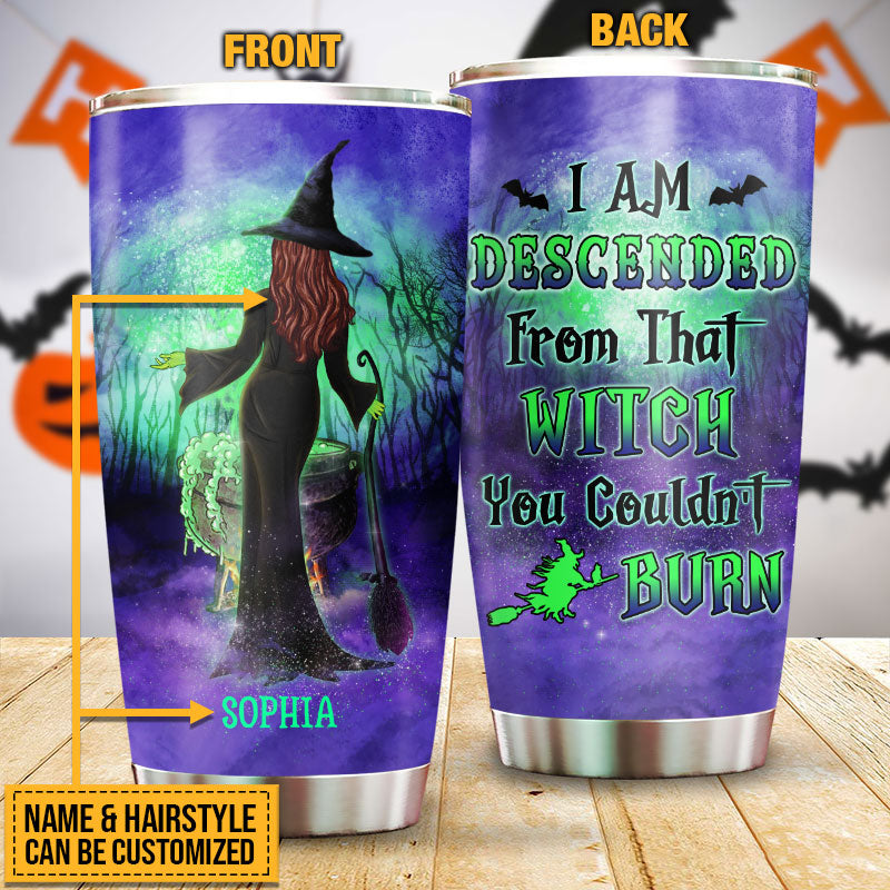 Witch I Am Descended Custom Tumbler, Spirits Halloween, Witch Gift, Witchcraft, Woman Tumbler, Halloween Party Supplies