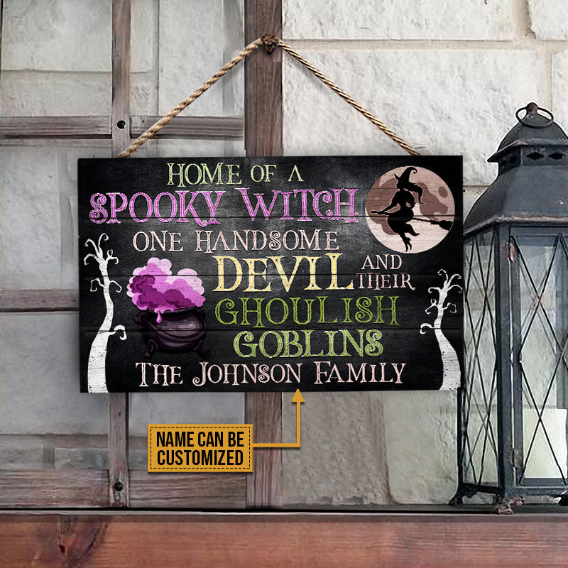Witch Handsome Devil And Their Goblins Custom Wood Rectangle Sign, Witchery, Halloween Decor, Haunted House