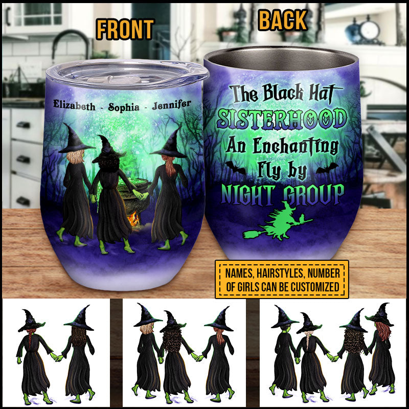 Witch Bestie Black Hat Sisterhood Custom Wine Tumbler, Halloween, Bestie Gifts, Friendship Tumbler, Woman Tumbler