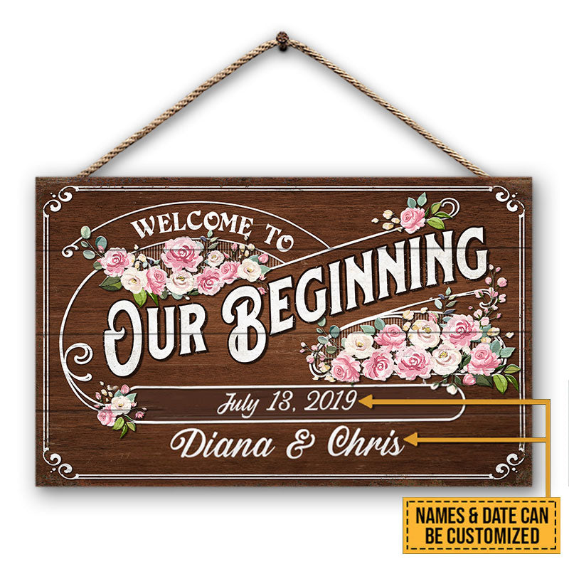 Wedding Welcome To Our Beginning Custom Wood Rectangle Sign