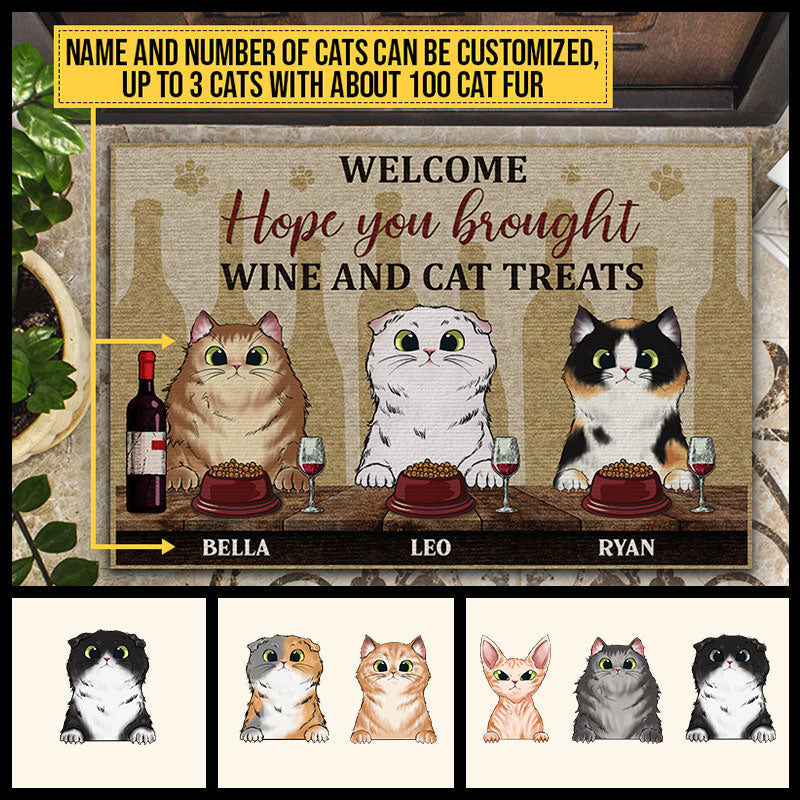 Welcome Hope You Brought Wine And Cat Treats, Cat Lover Gift, Custom Doormat