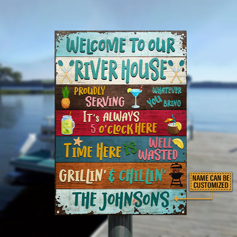 Welcome To The River House Custom Classic Metal Signs, Wall Art Decor
