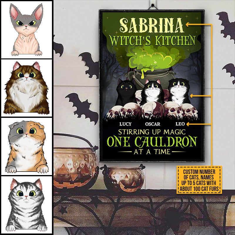 Welcome To Witch's Kitchen Cat Welcome Earth Fire Water Custom Poster, Personalized Witch Wall Art