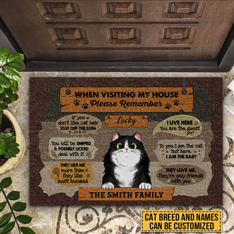 Keep In Mind When Visiting The House Cartoon Cat Welcome Doormats