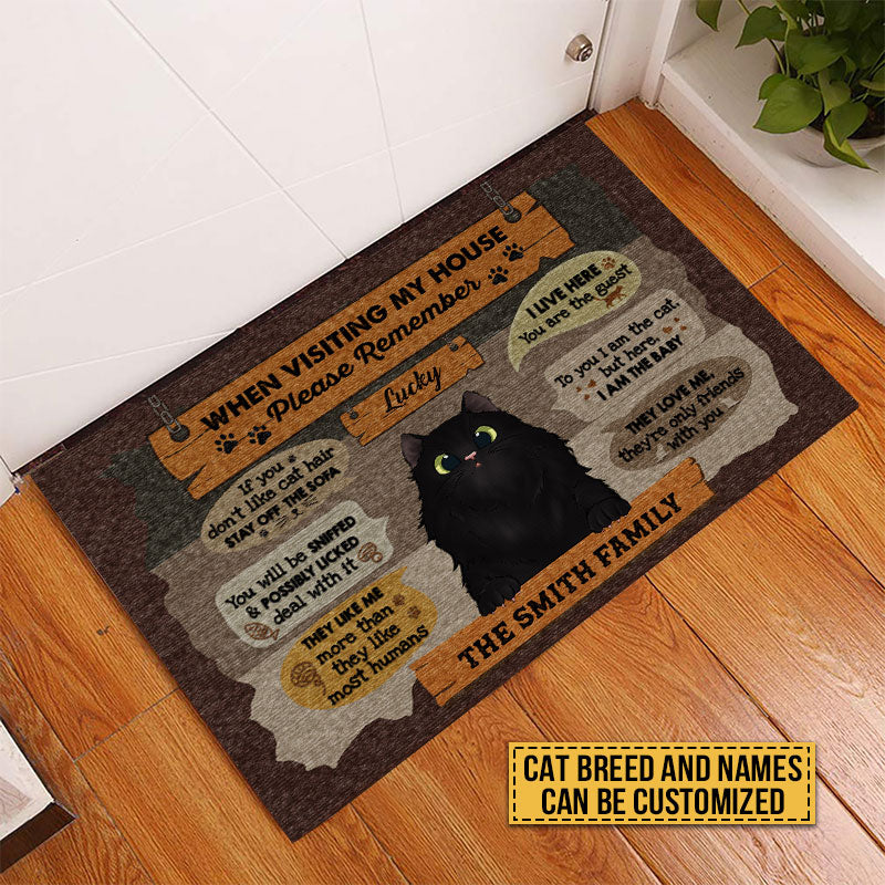 Keep In Mind When Visiting The House Cartoon Cat Welcome Doormats