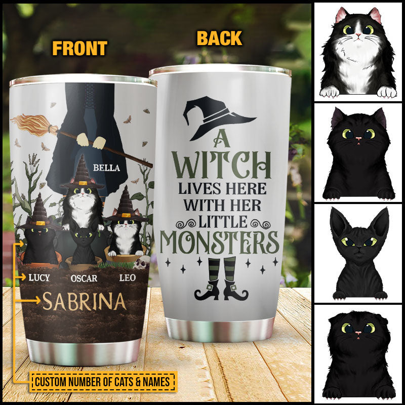 Witch Black Cats Lives Here Custom Tumbler, Personalized Witch Tumbler, Black Cat Tumbler