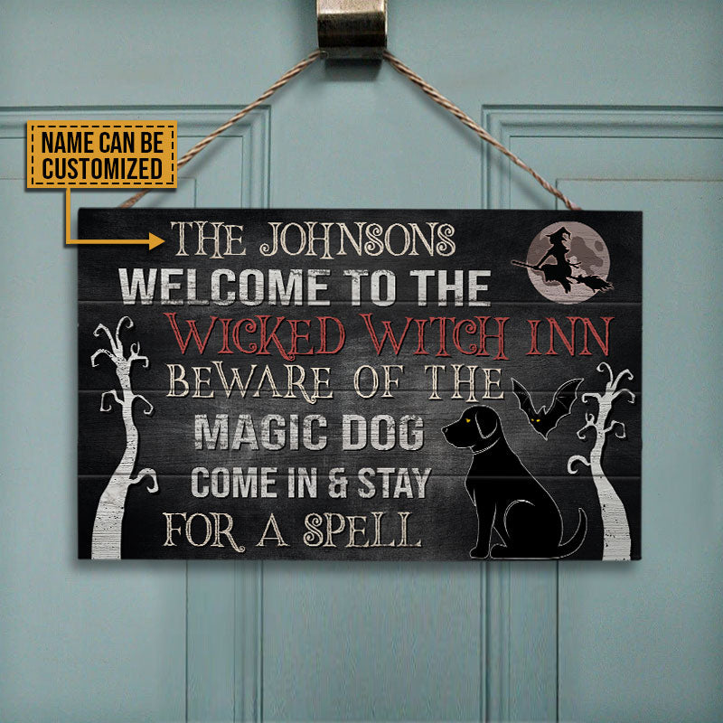 Witch Dog Staying For A Spell Custom Wood Rectangle Sign