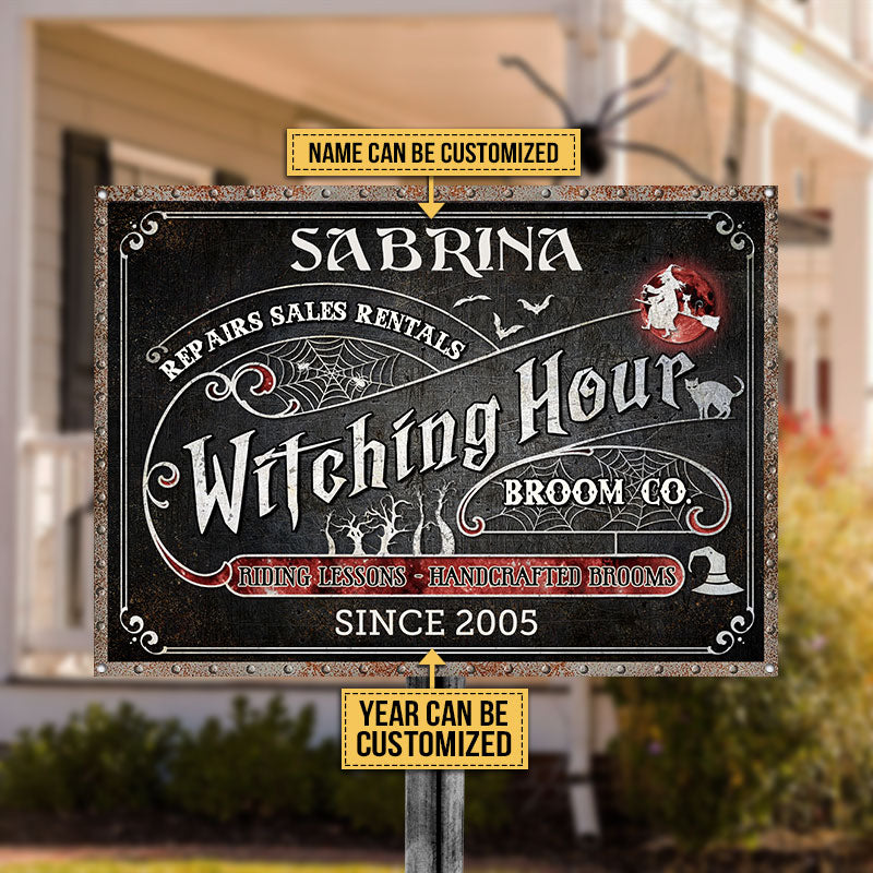 Witch Witching Hour Broom Custom Classic Metal Signs, Personalized Witch Sign