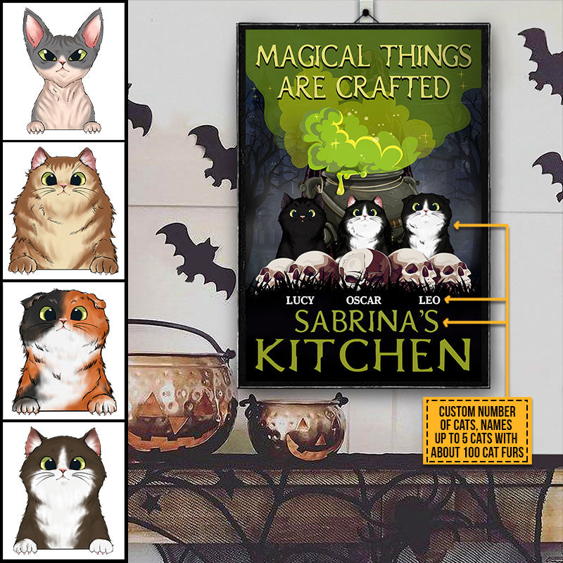 Witch Kitchen Cat Magical Things Are Crafted Custom Poster, Personalized Witch Wall Art