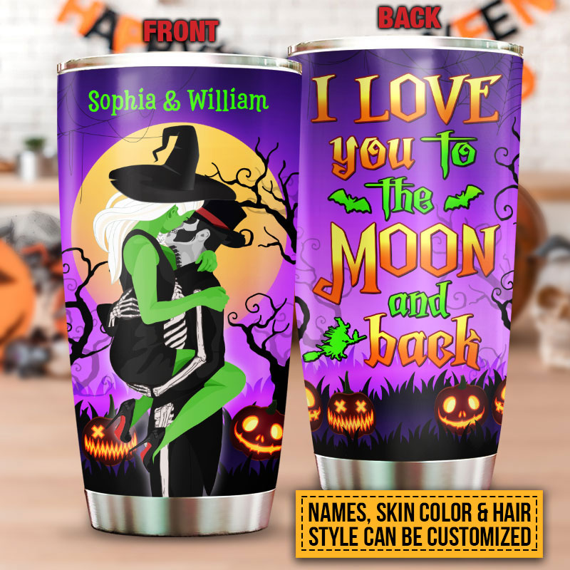Witch, Witchy Couple, Wizard, Halloween Spell Love To The Moon Custom Tumbler