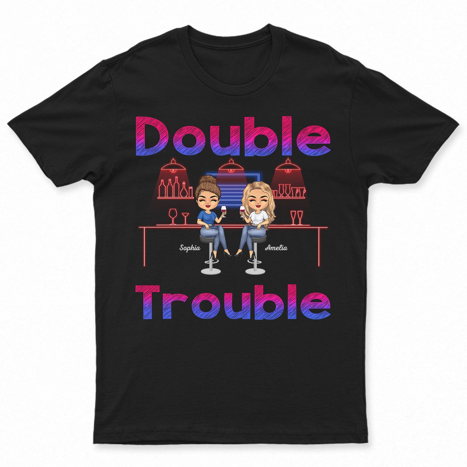 Double Trouble Bar Party BFF - Anniversary, Birthday Gift For Besties, Best Friends - Personalized Custom T Shirt