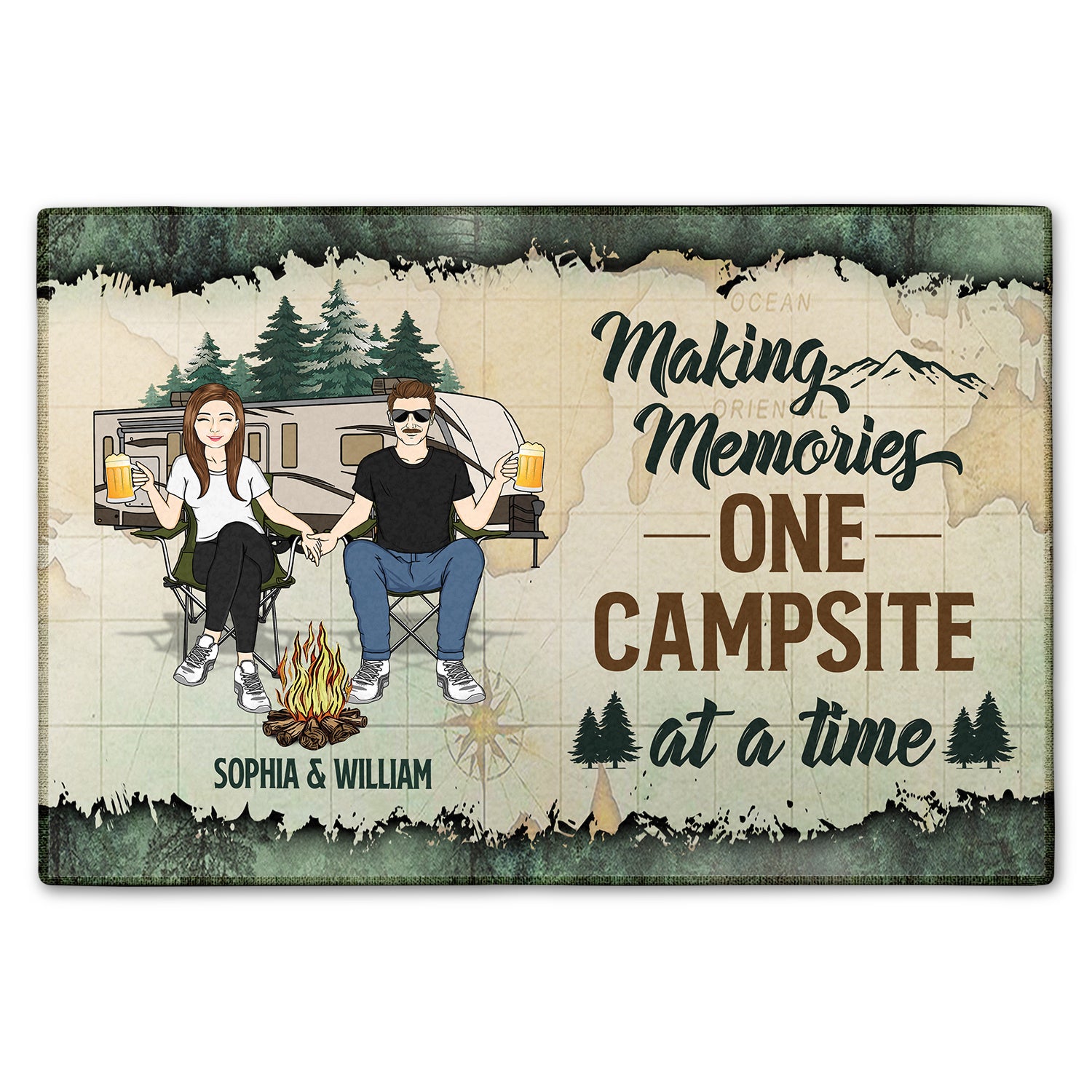 Making Memories One Campsite At A Time - Gift For Camping Lovers, Campsite, Camping Decor, Couple, Family - Personalized Custom Doormat
