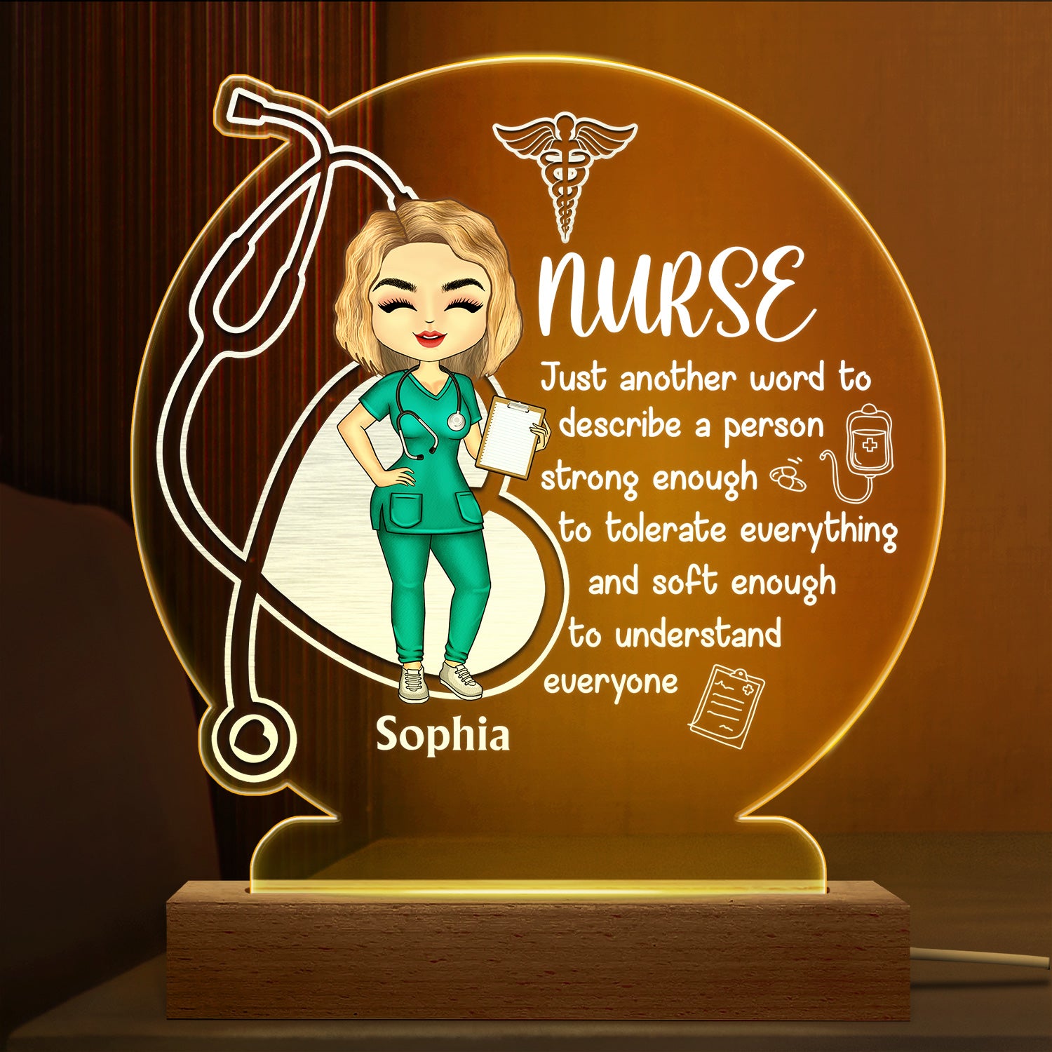 Nurse A Person Strong Enough To Tolerate Everything - Gift For Nurses - Personalized Custom 3D Led Light Wooden Base