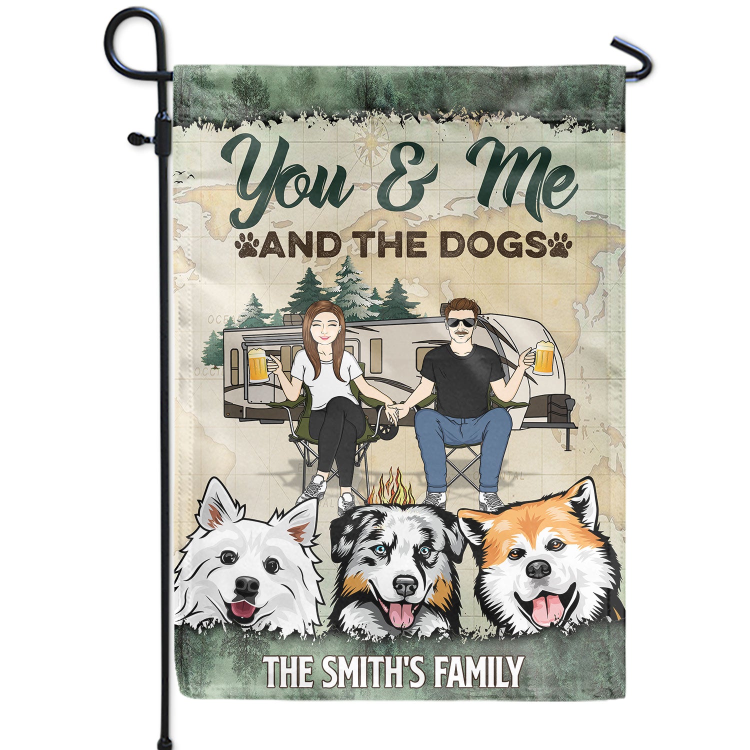 You & Me And The Dogs Cats - Gift For Pet, Camping Lovers, Campsite, Camping Decor, Couple, Family - Personalized Custom Flag