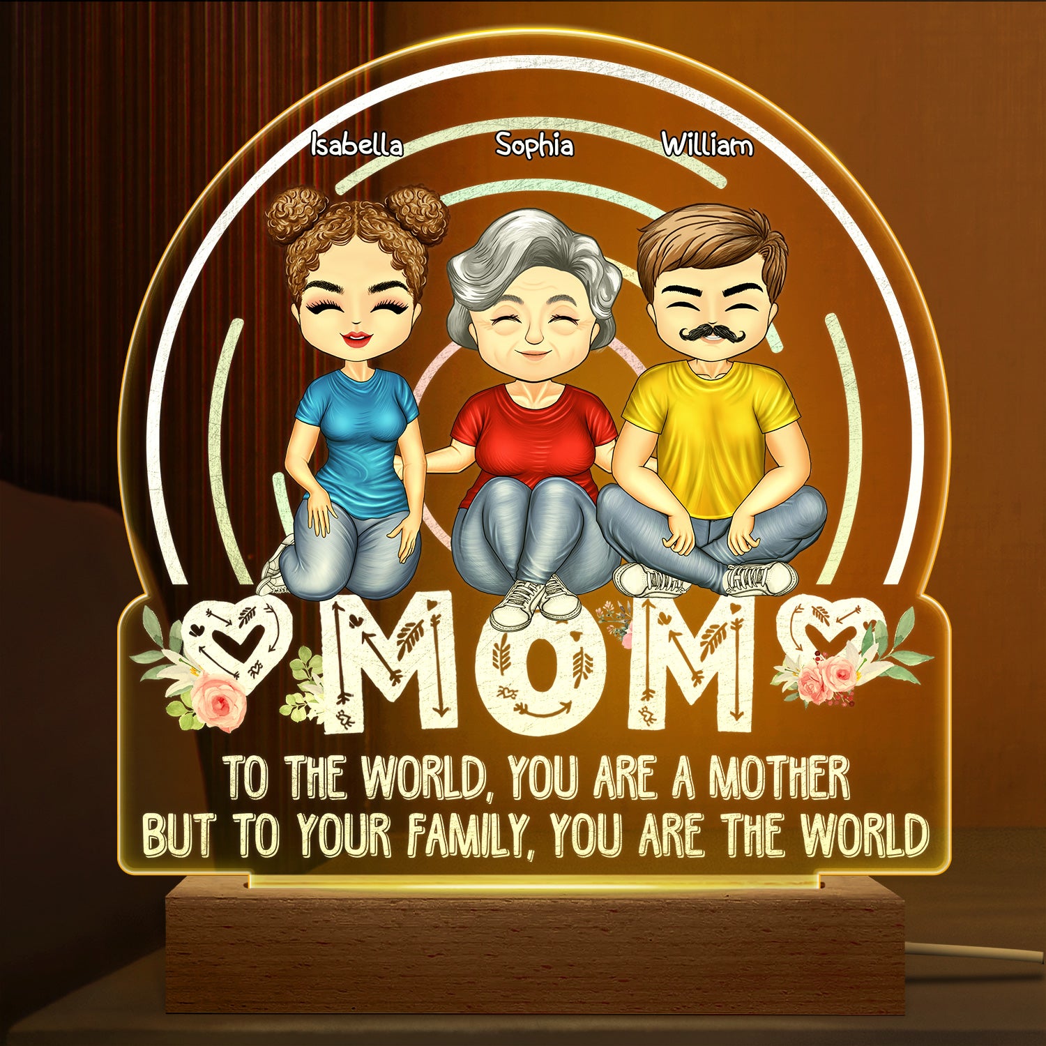 To The World You Are A Mother Grandma - Birthday, Loving Gift For Mom, Mother, Grandma, Grandmother - Personalized Custom 3D Led Light Wooden Base