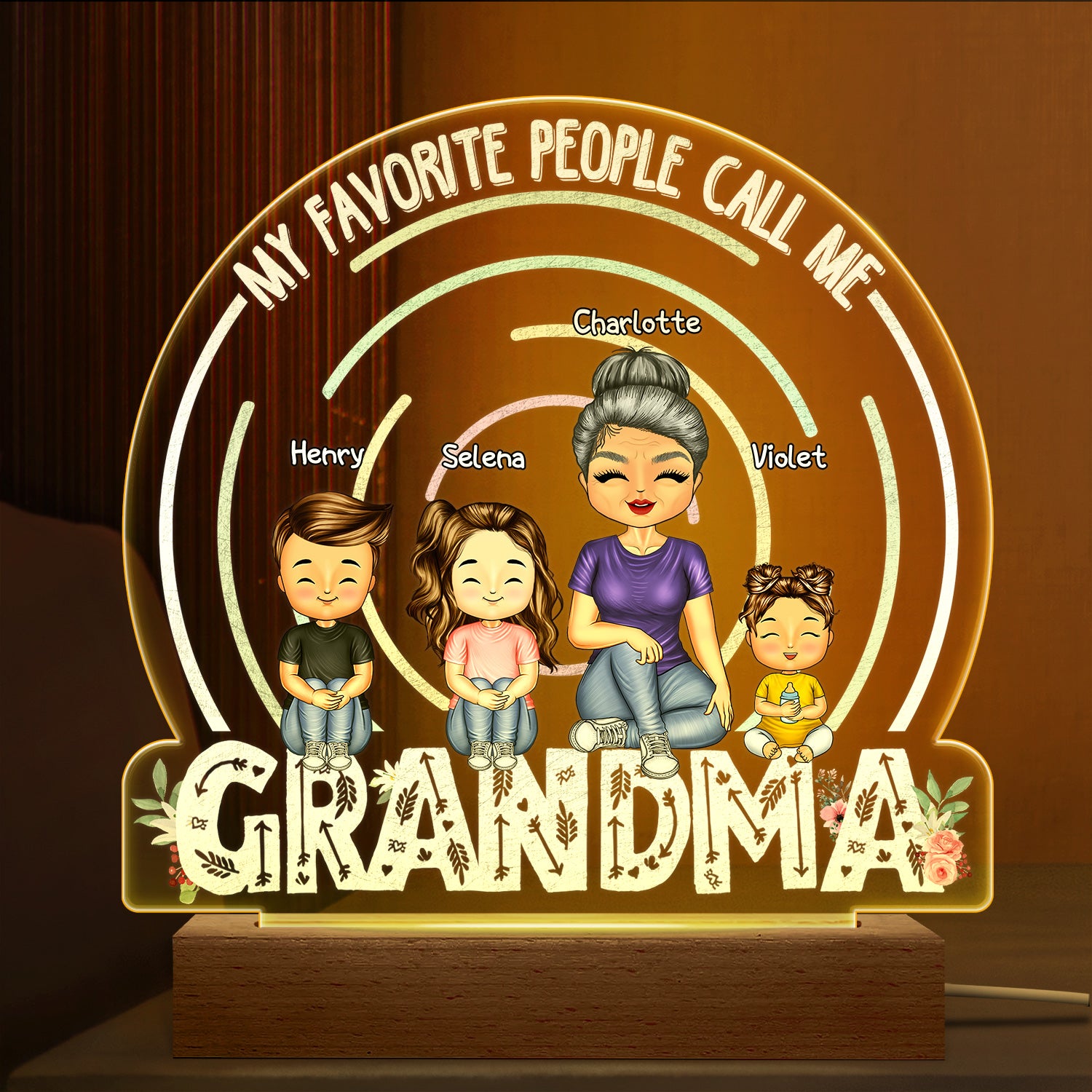 My Favorite People Call Me - Birthday, Loving Gift For Mom, Mother, Grandma, Grandmother - Personalized Custom 3D Led Light Wooden Base