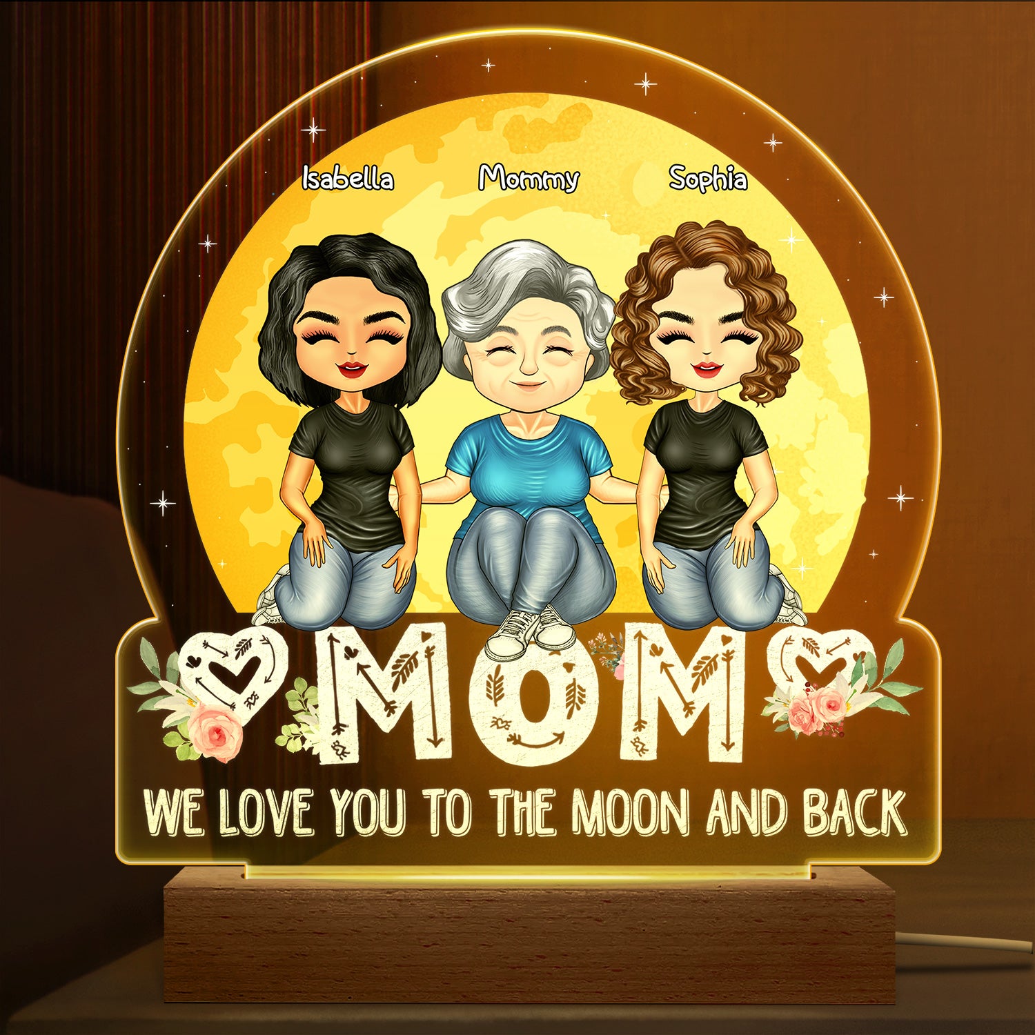 I Love You To The Moon And Back - Birthday, Loving Gift For Mom, Mother, Grandma, Grandmother - Personalized Custom 3D Led Light Wooden Base
