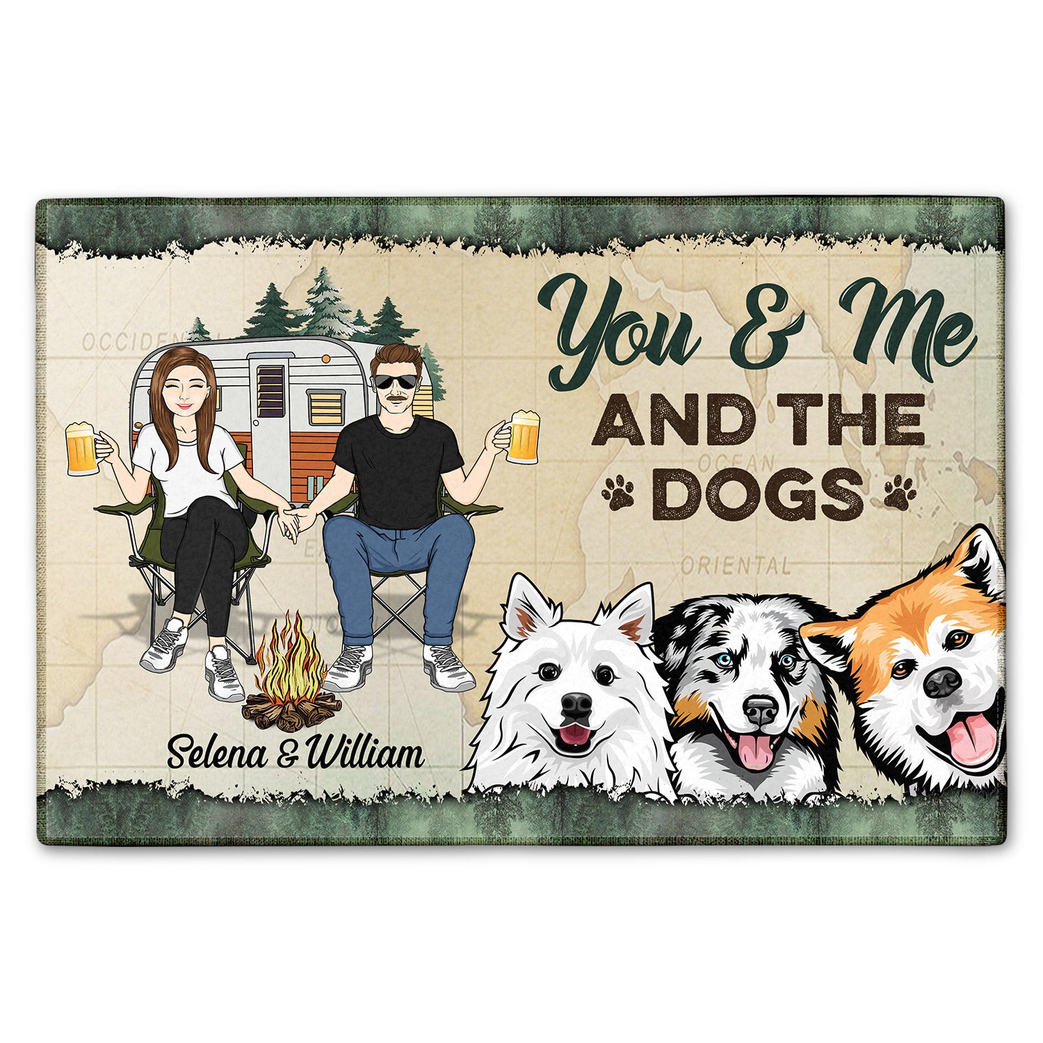 You & Me And The Dogs Cats - Gift For Pet, Camping Lovers, Campsite, Camping Decor, Couple, Family - Personalized Custom Doormat