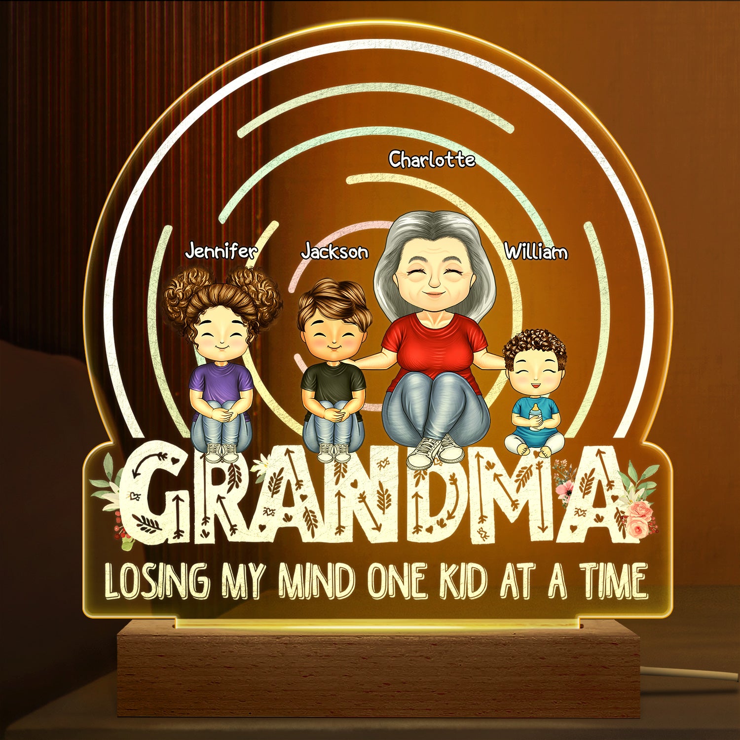 Losing My Mind One Kid At A Time - Birthday, Loving Gift For Mom, Mother, Grandma, Grandmother - Personalized Custom 3D Led Light Wooden Base