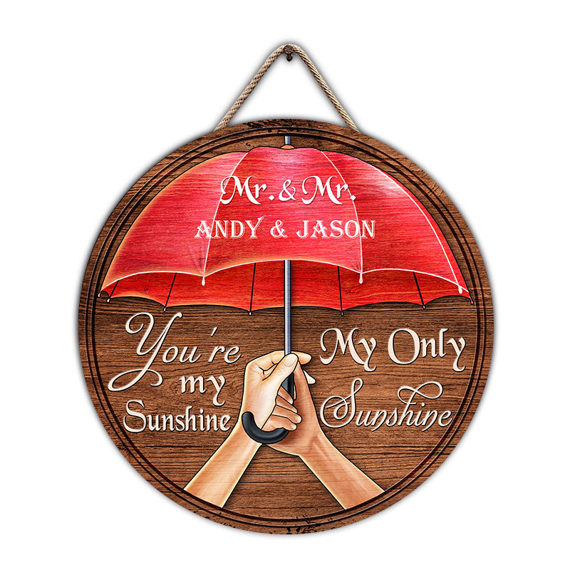 You're My Sunshine Umbrella Couple Anniversary Gift - Personalized Custom Wood Circle Sign