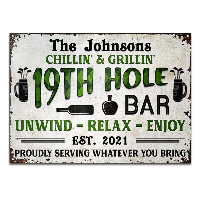 Golf 19th Hole Bar Proudly Serving Whatever You Bring Custom Classic Metal Signs, Golf Outdoor Decoration