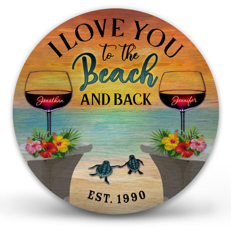 Personalized Wine Beach And Back Custom Wood Circle Sign, Couple Gift