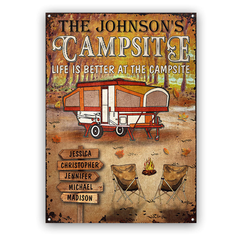 Personalized Fall Camping Life Is Better At The Campsite Custom Classic Metal Signs, Fall Campsite, Camping Outdoor Decoration, Autumn Camping Outdoor Gift